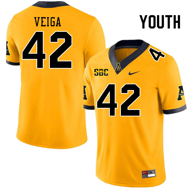 Youth #42 Braxton Veiga Appalachian State Mountaineers College Football Jerseys Stitched Sale-Gold - Click Image to Close